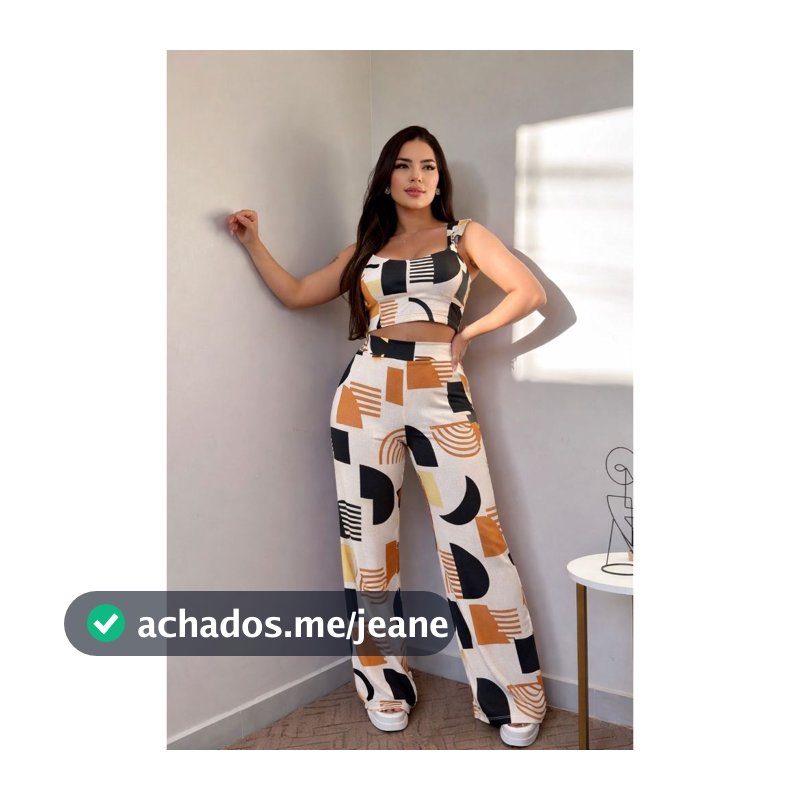 Conjunto Calça Pantalona e Cropped Com Bojo Moda Feminina Look Completo Moda Blogueira Cintura Alta