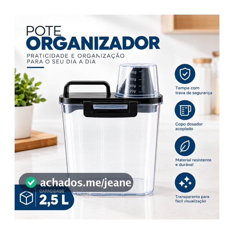 Pote Hermético 2.5L Com Copo Medidor Bico Dosador Cozinha Mantimentos Lavanderia Multiuso Grãos Ração Liquido