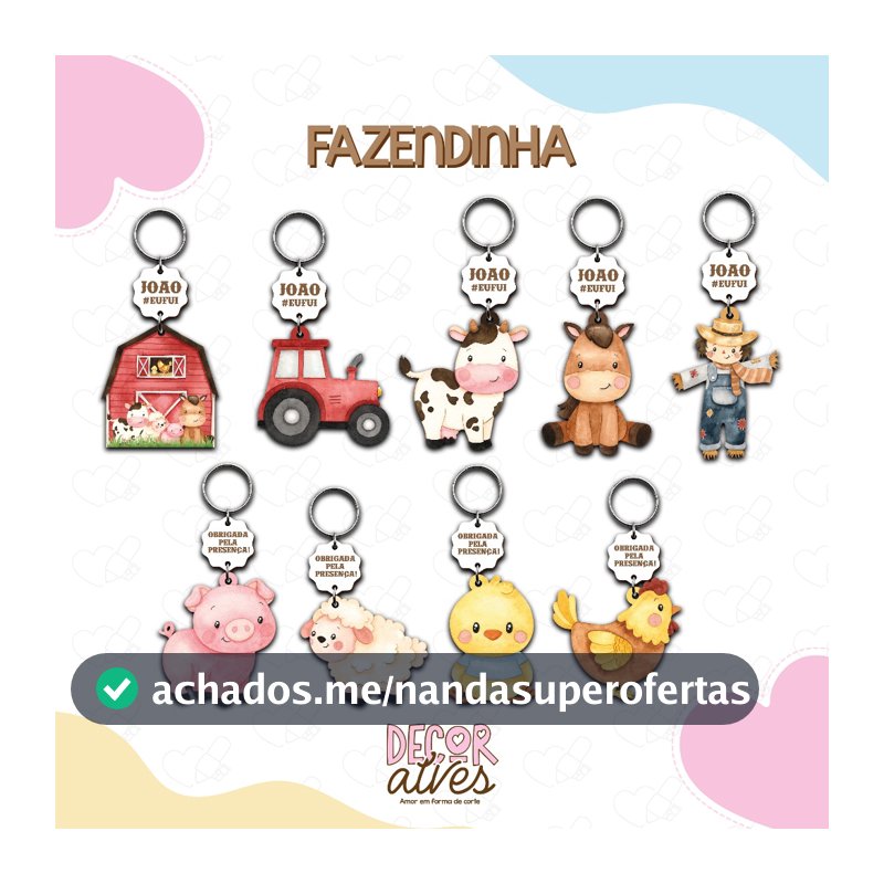 Fazendinha Menino - Chaveiro Personalizado MDF brilhoso Lembrancinha infantil