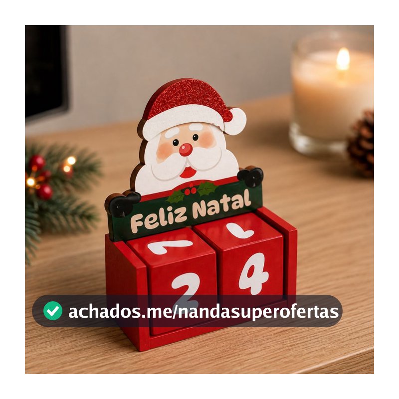 Mini Calendário Natalino Papai Noel com Cubos Mdf Decoração de Natal 10cm