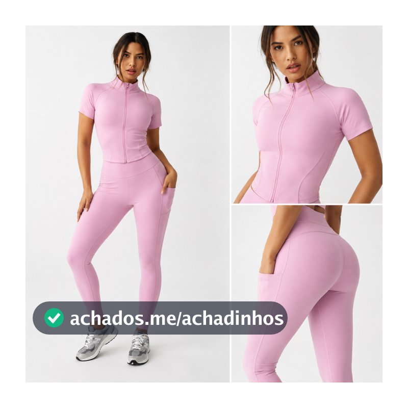 Conjunto Fitness Feminino Blusa com Zíper + Calça Legging Poliamida Premium Importada 3048