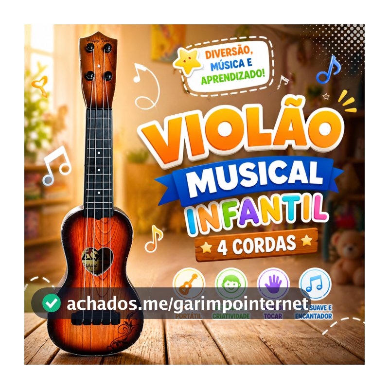 Mini Violão De Brinquedo Musical Infantil 4 Cordas Plástico Violãozinho Brinquedo Instrumentos