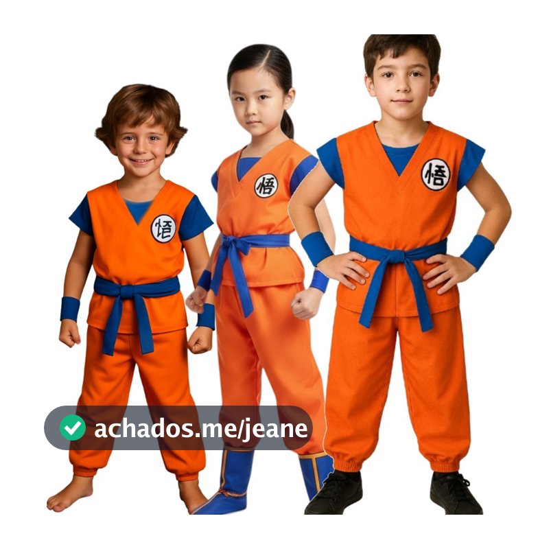 Fantasia Completa Goku Dragon Ball  Com Faixa e  Punhos  infantil Cospley