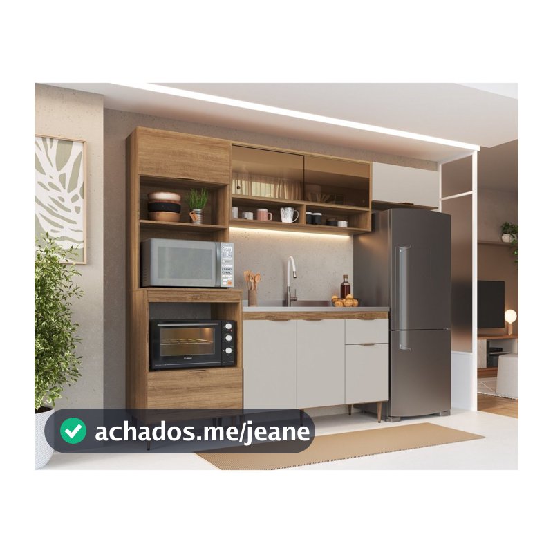 Cozinha Completa Modulada 4 Peças com Torre Quente para 2 Fornos e Vidro Reflecta Veneza Modulada Espresso Móveis