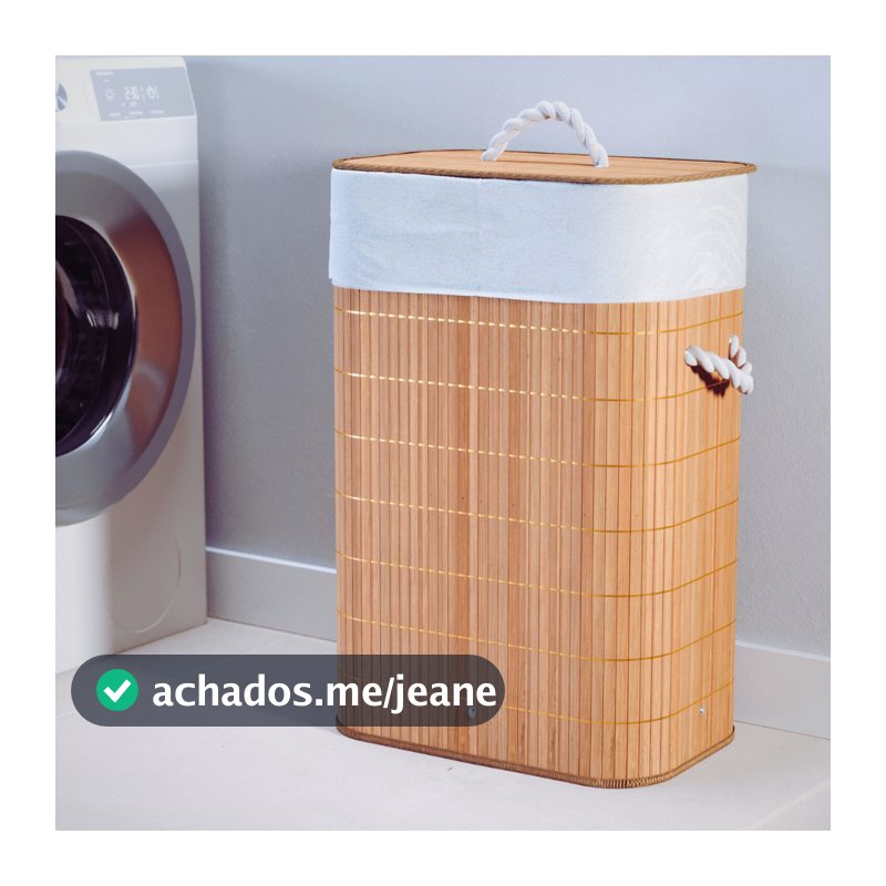 Cesto De Roupa Suja Bambu 72 Litros Lavanderia Com Tampa e Alças Forrado Grande Organizador Banheiro