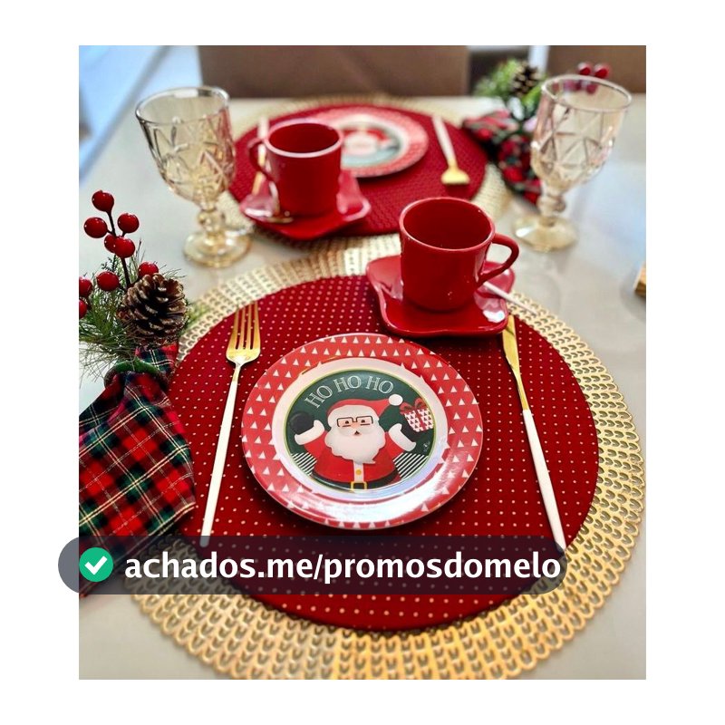 Kit 12 Peças Natal Sousplat + Guardanapos Completo Tricoline 100% Algodão Decoração Mesa Vermelho