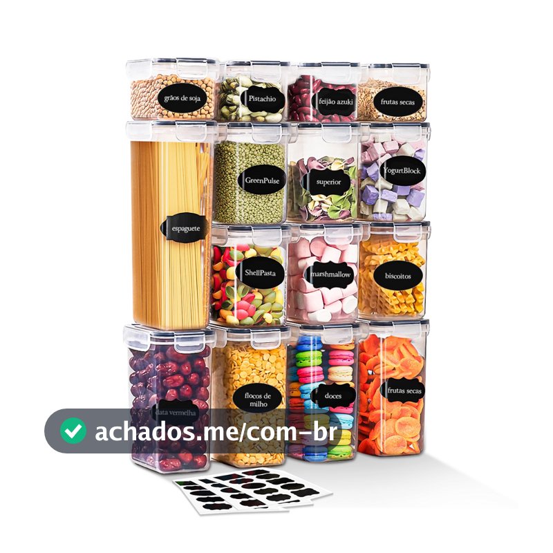 Kit 15 Recipientes Herméticos Cozinha Potes Organizadores Alimentos Marmita Antivazamento Empilháveis