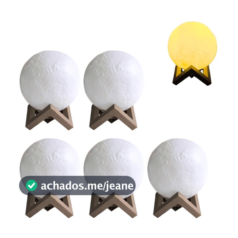 5 Luminária Lua Cheia 3d Led Abajur Com Suporte Sem Fio 15cm Your House