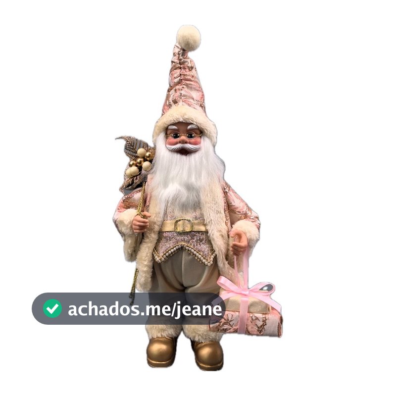 Papai Noel Musical Rosa/Gold Decoração Natal 40cm