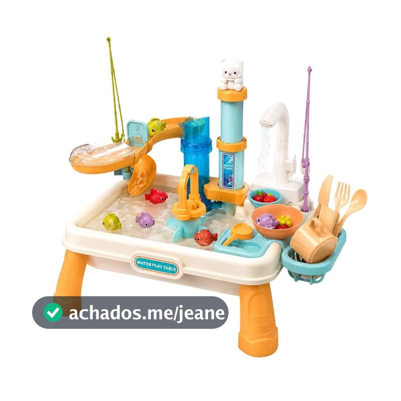 Mesa de Atividades Infantil Com Água Pescaria Cozinha Torneira Elétrica Interativa Aquababy Maxi Toys