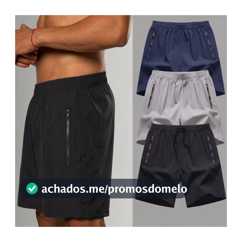 BERMUDA TACTEL COM ELASTANO COM ZIPER MASCULINA PARA ACADEMIA