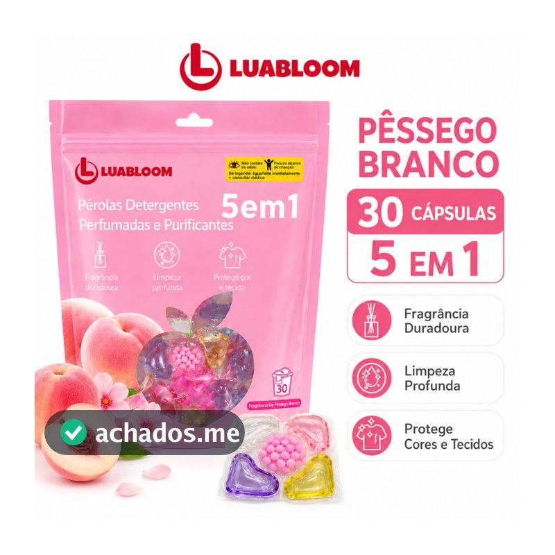 LUABLOOM Sabão Cápsula Lava Roupas 30un 5 em 1 Pêssego Branco Aroma Suave e Fresco