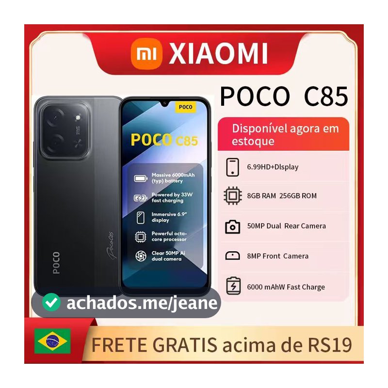 Celular Xiaomi POCO C85 Dual SIM 256GB / 8GB Ram / 128GB / 6GB Ram - Lacrado + Nota Fiscal