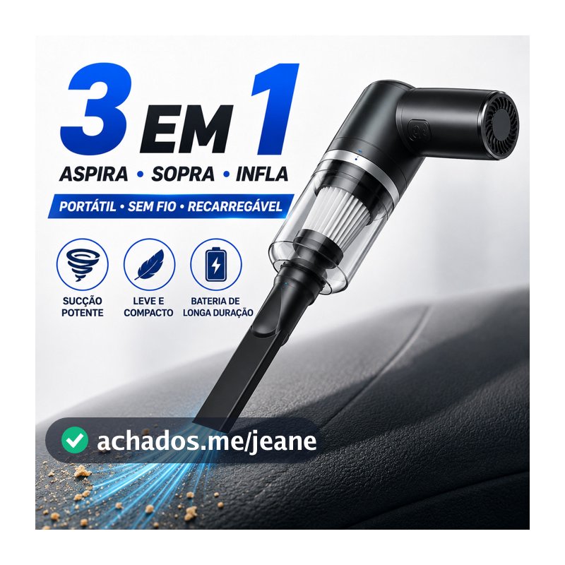 Aspirador de Pó Portátil 3 em 1 USB Recarregável sem Fio para Carro, Casa e Teclado