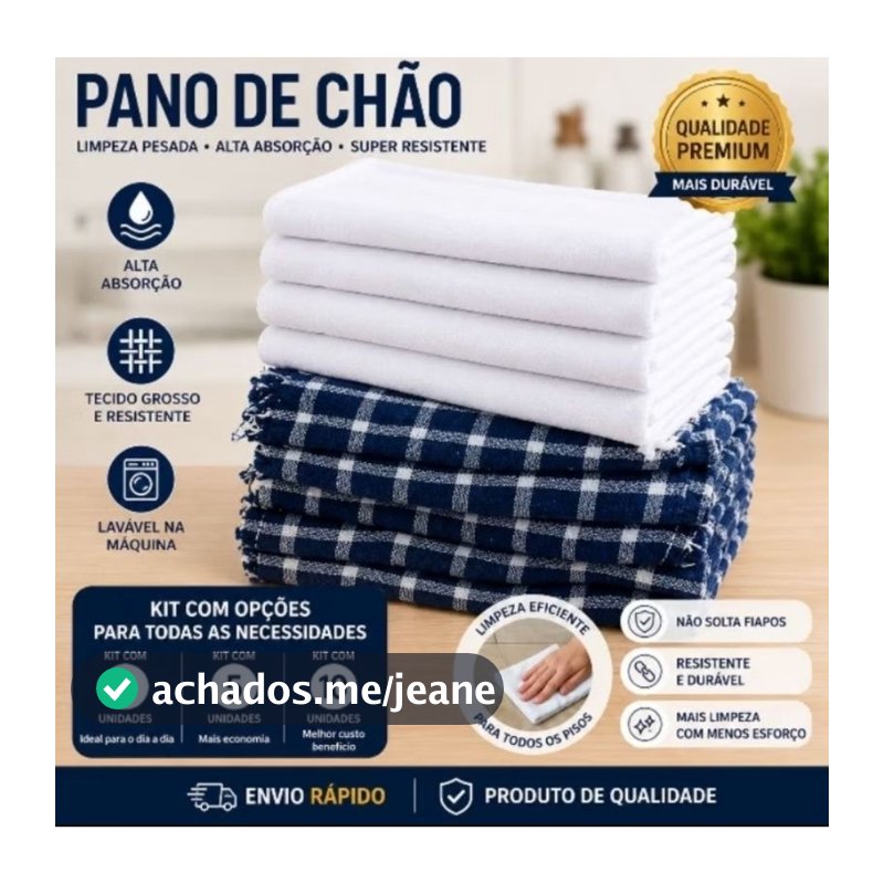 Pano de Chão Grande duplo premium  70x40cm – Algodão Puro, Alta Absorção e Limpeza Sem Esforço