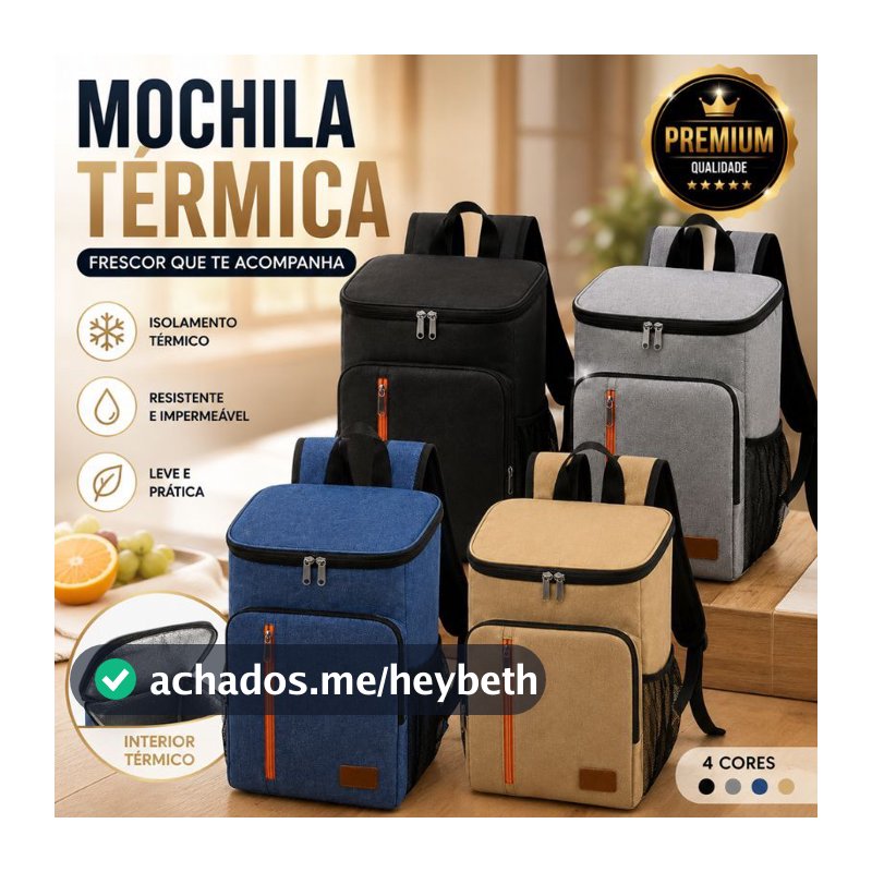 Mochila Térmica Grande Capacidade Cooler Portátil Piquenique Quente Frio Não colocar gelo ou água