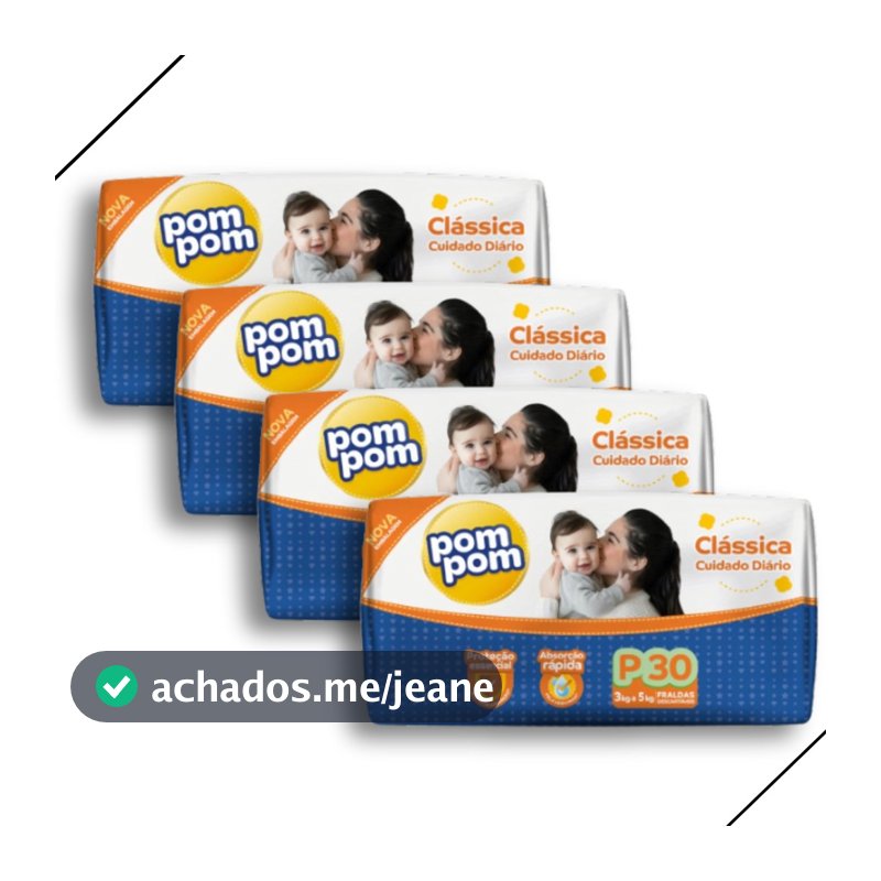 Kit 4 Fralda Descartável Pom Pom Clássica Jumbo Tamanho P - Total 120 Unidades