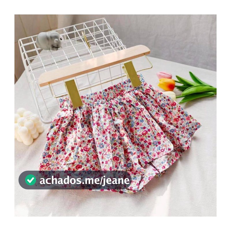 Shorts Menina Soltinho Florido Efeito Saia Leve e Confortável 2 a 6 Anos