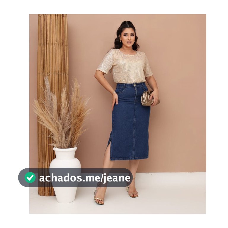 Saia Jeans Feminina Longa Cintura Alta Com Fenda Midi Evangélica 38 ao 48 Azul Escuro