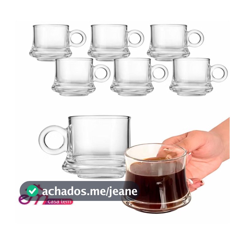 Jogo 6 Xícaras Café Expresso Transparente Canelada Com Alça