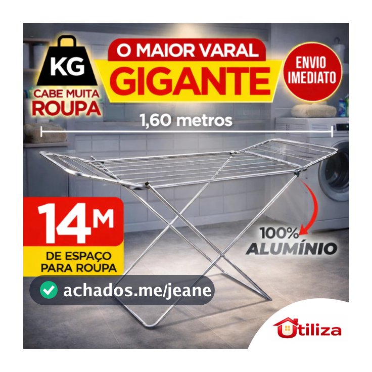 Varal P/ Roupas De Chão 100% Alumínio Grande Reforçado Com Abas Dobrável Retrátil Resistente