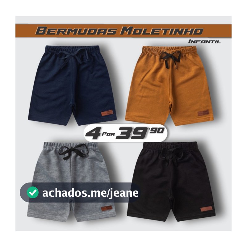 Kit 4 Bermudas Moletinho Infantil Menino Algodão Cores Sortidas M Bebê ao 14 Anos - Roupa Infantil