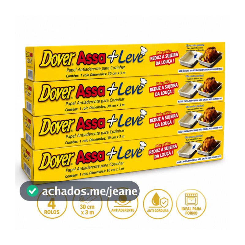 Papel Antiaderente Dover Assa+Leve 4 Rolos 30cm x 3m Papel para Assar Forno Air Fryer