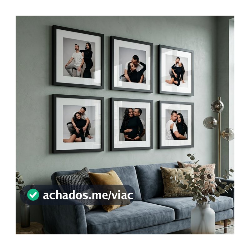 Kit 6 Quadros Decorativos Moldura Fotográfica 23x23cm Moldura Com Paspatur 3 Tamanhos
