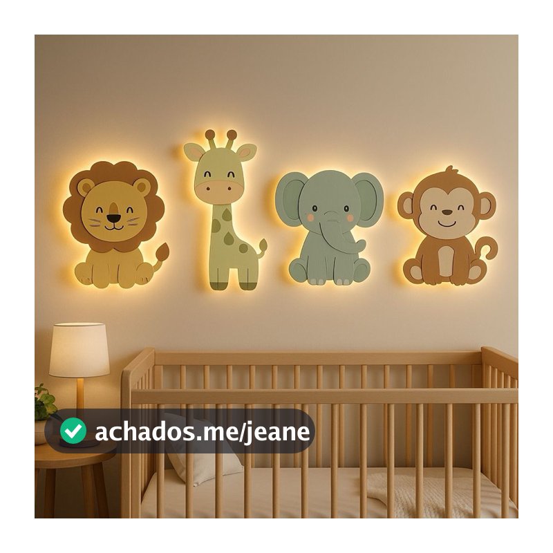 Kit Safari Iluminado Enfeite De Parede Decorativo (4 Peças) com ou sem Led.