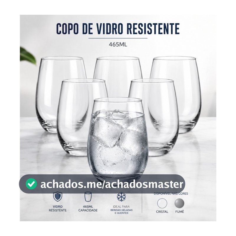 Conjunto de Copos de Vidro 480ml 6 ou 12 Peças Design Moderno Sofisticado Aruba