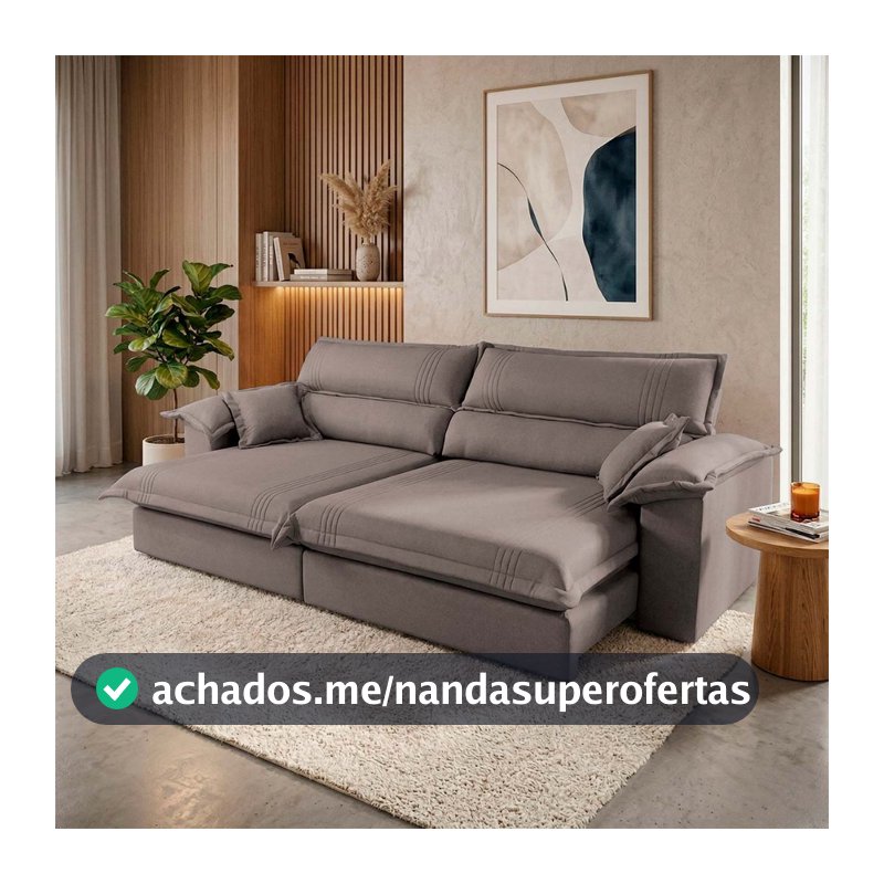 Sofá Retrátil Reclinável 2,50m Nivus Marrom c/ Molas Ensacadas - King House