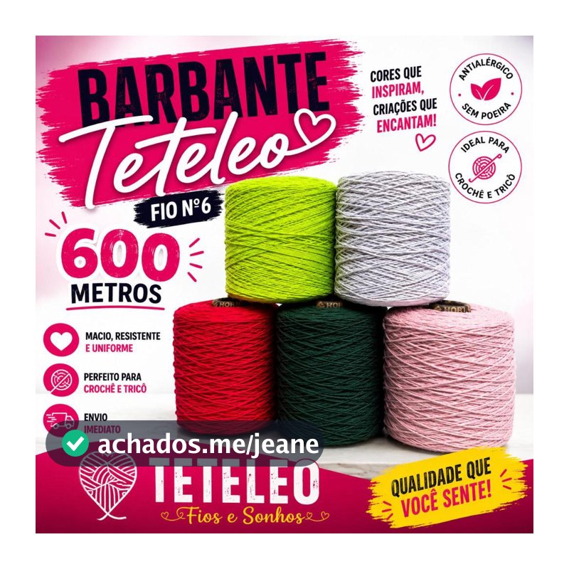 Barbante TeteLeo Nº 6 600m Premium Antialérgico Sem Poeira Crochê Artesanato