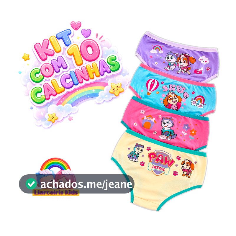 Kit 10 Calcinhas Infantis Menina Algodão Estampadas | Cintura Alta | Forro 100% Algodão, Confortáveis Desfralde