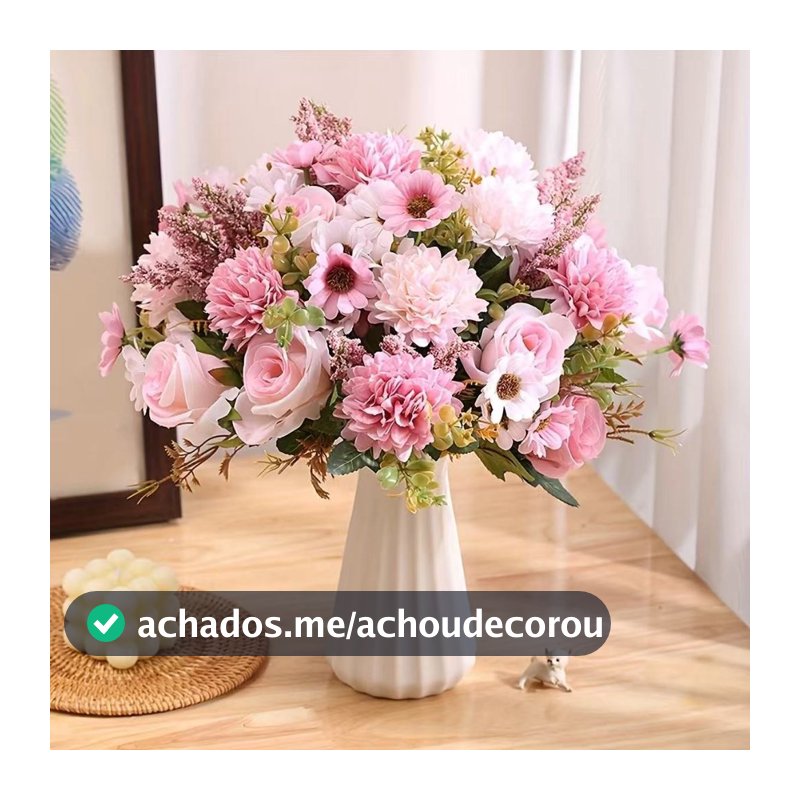 Flores artificiais 6 cabeças bola de outono crisântemo rosa--9614