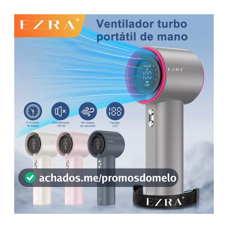EZRA 3600Mah Mini Ventilador Vento Forte 100 Velocidade do Vento de Engrenagem Display Digital Ventilador Ajustável