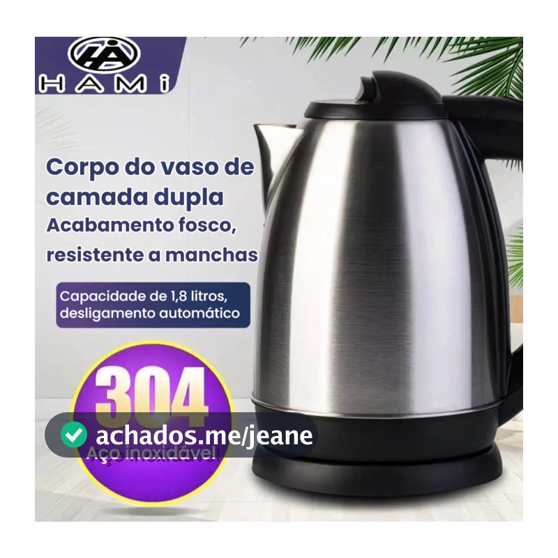 Chaleira Elétrica Inox/vidro 1.8L Ferve Água Rápido Desligamento Automático 110V/220V