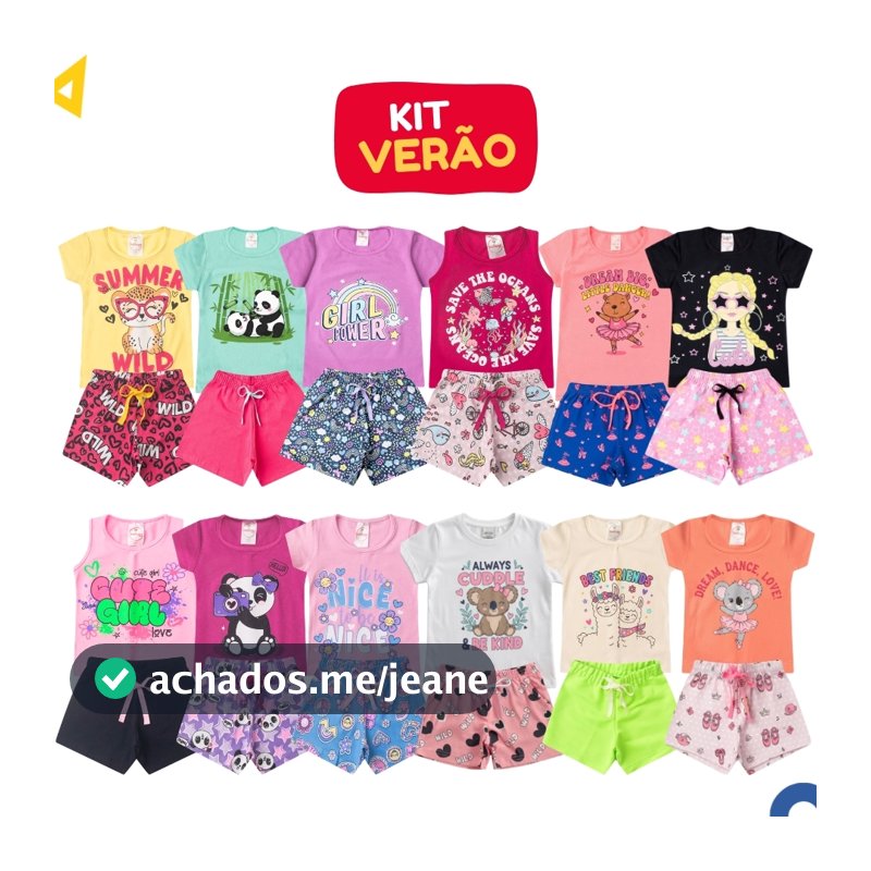 Kit Sortido 10 Peças Roupa Infantil Menina Conjunto Feminino Verão Algodão 5 Blusas + 5 Shorts do 1 ao 14