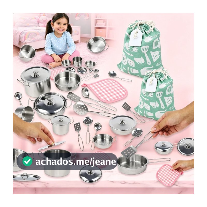 Kit 13 Peças Panelinhas Inox Infantil Cozinha Brinquedo Mini Chef Faz de Conta