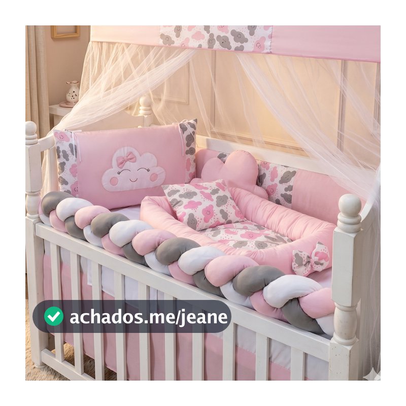 Kit Berço Completo Menina Rosa 15 Peças com Ninho Redutor Rosa Enxoval Bebê