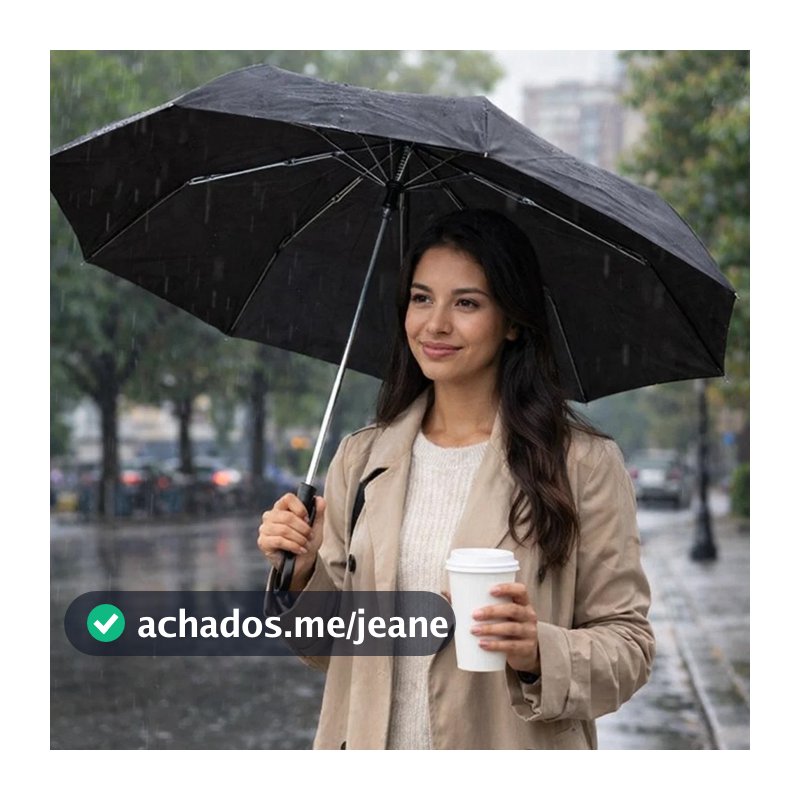 Guarda Chuva Dobrável Compacto Preto Resistente Leve Prático Fácil Transporte Proteção Pessoal