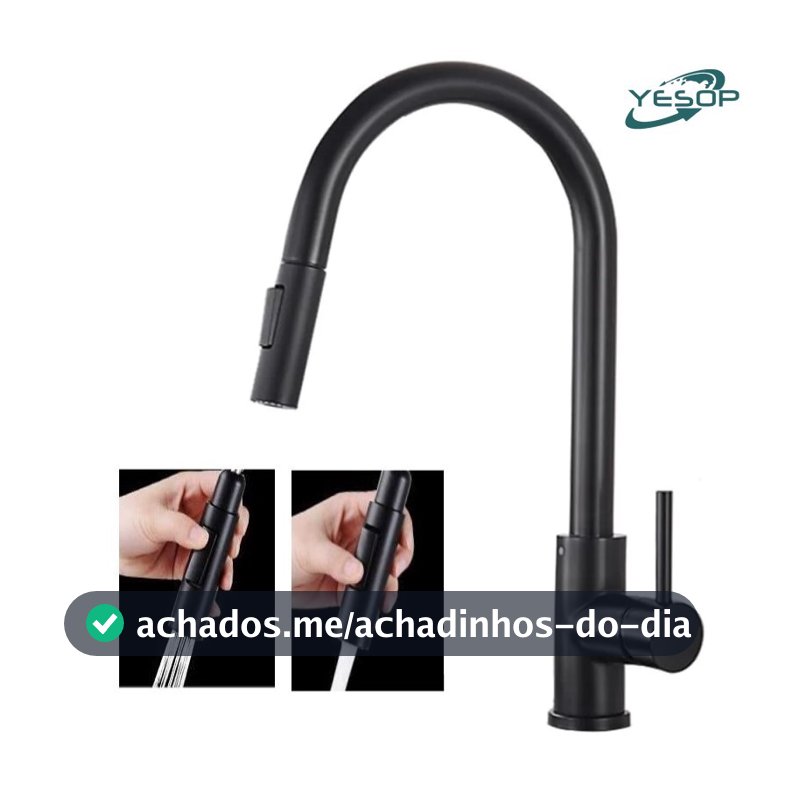 YESOP Torneira Cozinha Bancada Gourmet Monocomando Inox Com Flexível Pulverizador Cor Preto Fosco