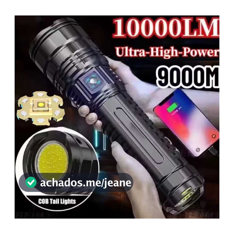 Poderoso LED e COB lanterna LED, 15000LM, carregamento tipo C, 5 modos de iluminação, laser branco, lanterna Zoom MT299