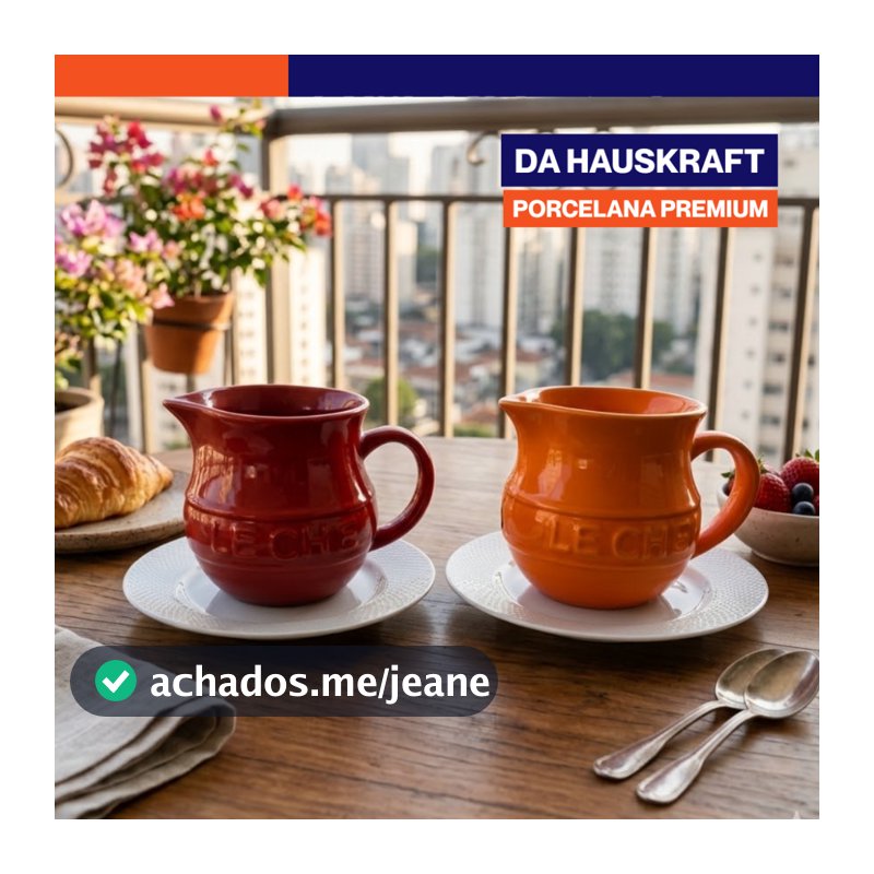 Leiteira Jarra Porcelana 290ml Le Chef Hauskraft Café Chá Vermelha Laranja