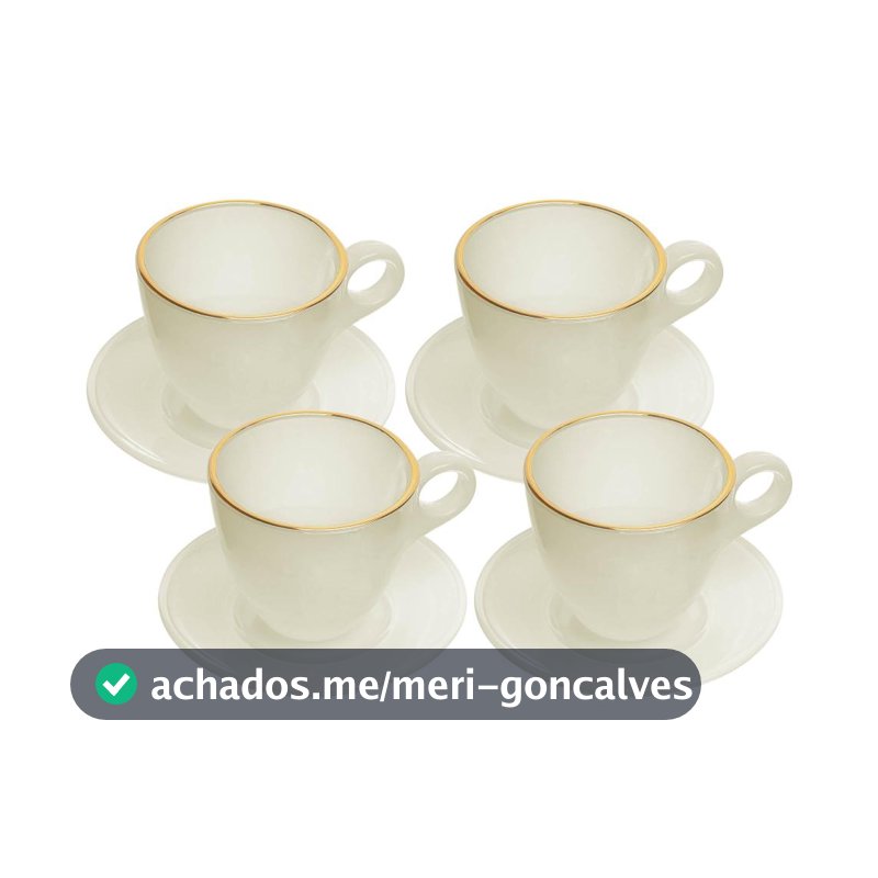 Conjunto 4 Xícaras de Vidro 170ml com Pires Milky Branca Fio de Ouro Wolff para Café Chá Mesa Posta Elegante Sofisticado