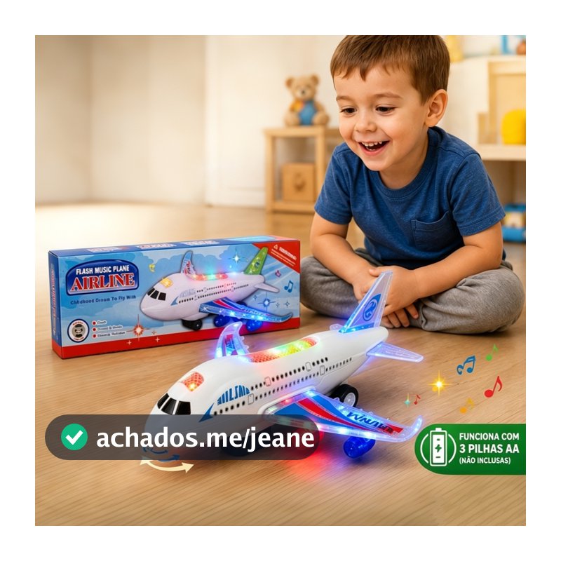 Avião Infantil Bate Volta Elétrico Com Som Música E Luzes LED Brinquedo