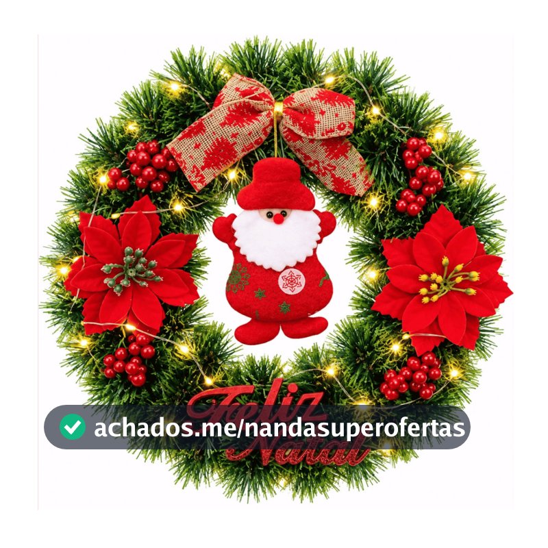Kit Guirlanda Natalina E Papai Noel Home Laços Com Led 30cm