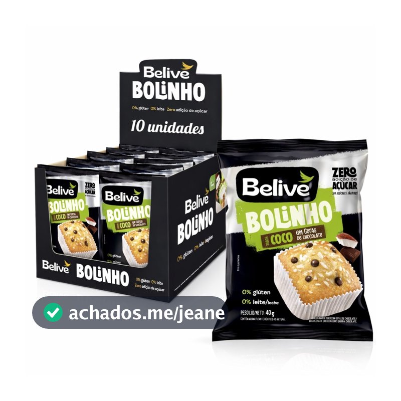 Kit 10 Bolinho BELIVE Coco com Chocolate Zero Gluten 40g
