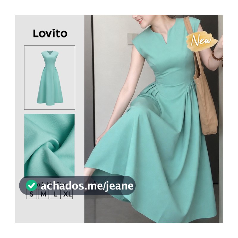 (New Arrival) Lovito Casual Vestido Longo Gala Verde Zíper Detalhes Estruturais Férias Primavera Verão Para Mulheres DRB39BR055
