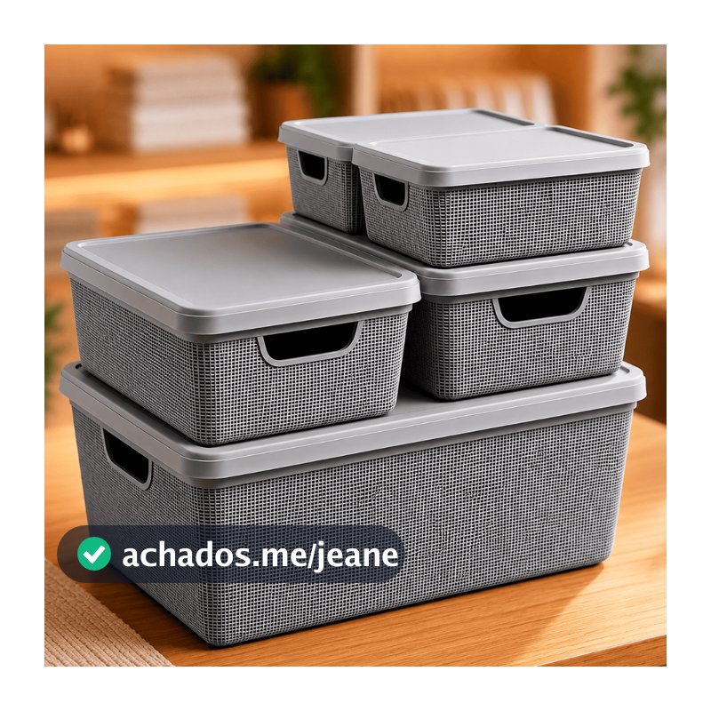 Kit 5 Caixa Organizadora Cesto com tampa grande em plástico em Promoção 1,8 L 5 L 15 L