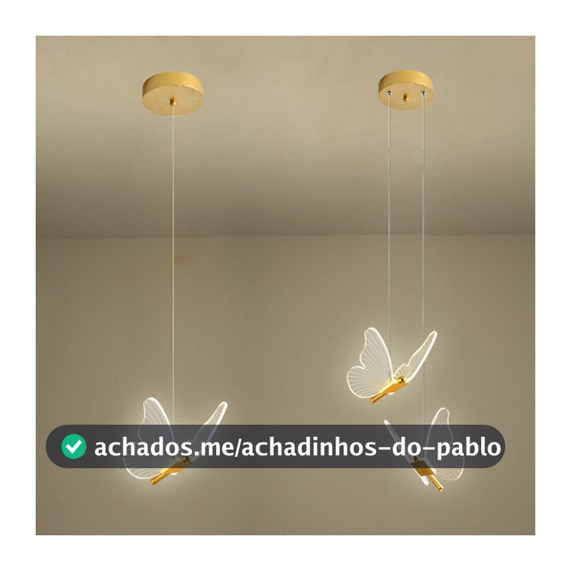 Pendente Dourado Borboleta De Luz LED de 3 cores em 1 luminária de teto do quarto Bivolt